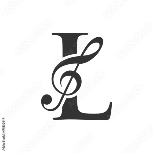Music Logo On Letter L Concept. L Music Note Sign, Sound Music Melody Template