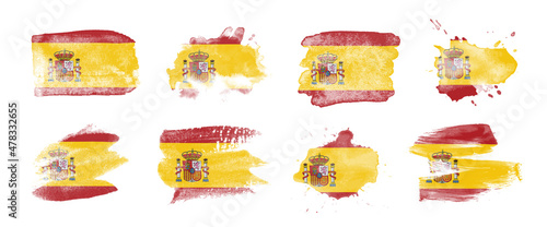 Painted flag of Spain in various brushstroke styles.