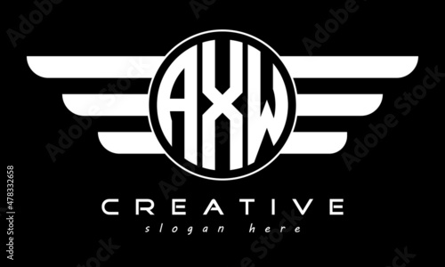 XWA three letter monogram type circle letter logo with wings vector template. photo