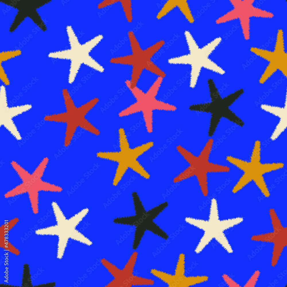 Fototapeta premium Abstract Serrated Stylish Trendy Stars Seamless Pattern Vector Design Perfect for Allover Fabric Print or Wrapping Paper