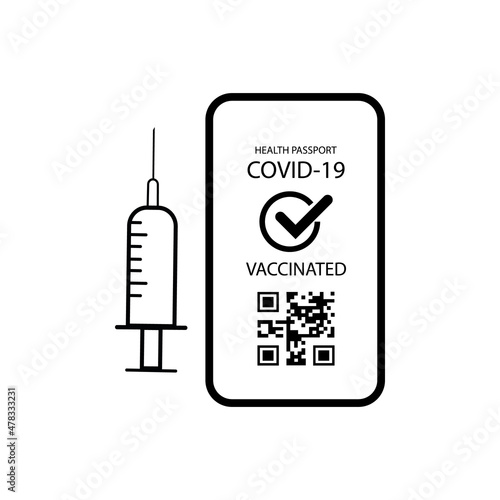 vaccine passport on phone icon, covid-19 vaccination certificate