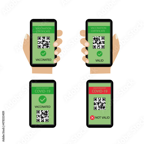 Qr code verification. Covid-19 digital passport vaccine certificate.