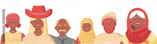Multiethnic group of people standing together community and togetherness concept, diversity portrait. Characters men and women isolated on white. Crowd community. Social diversity friends or relatives