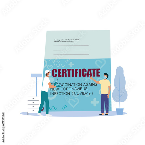 Mushchin with the help of a health passport for vaccination against covid-19. Safe travel in a pandemic. Vaccination certificate concept, coronavirus vaccine, covid-19 identity card application