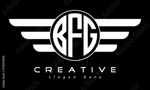Fotografie BFG three letter monogram type circle letter logo with wings vector template