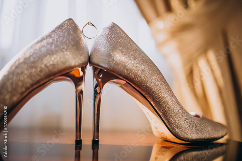 Fototapeta Wedding high heels shoes isolated