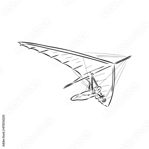 Hang glider, extreme, sky, sport, fly concept. Hand drawn man flying with hang glider concept sketch. Isolated vector illustration.