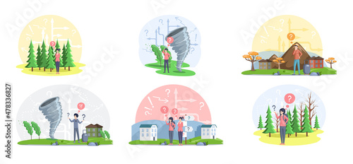 Making confusion. Doubts person surrounded by question marks. Questions dilemma situations. Asking questions. Confused people. Making choice. Being confused. Thinking or make decision. Solving problem