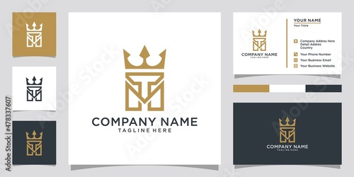 Initial letter TM or MT logo design with crown icon vector.