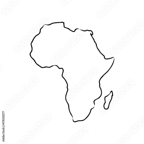 Africa map outline graphic freehand drawing on white background. Vector illustration.