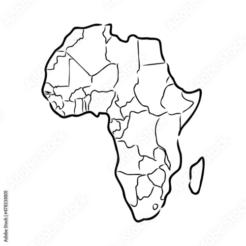 Africa map outline graphic freehand drawing on white background. Vector illustration.