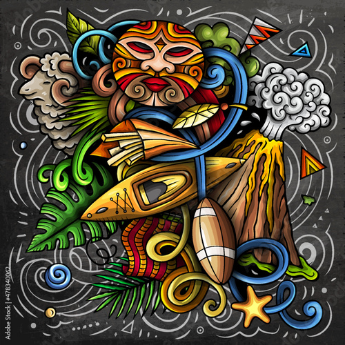 Canvastavla New Zealand cartoon vector doodle chalkboard illustration