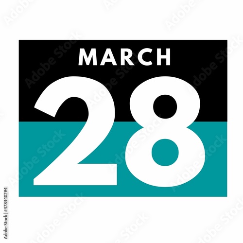March 28 . Flat daily calendar icon .date ,day, month .calendar for the month of March