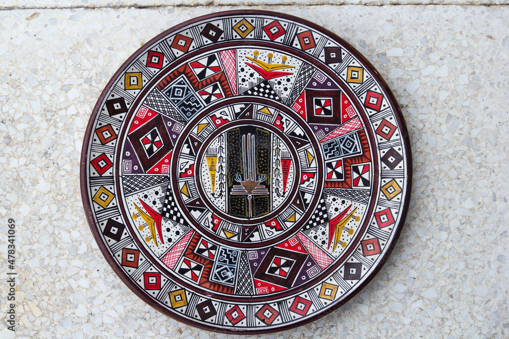 Naklejka premium Ceramic decorative cyprus plate with colorful patterns