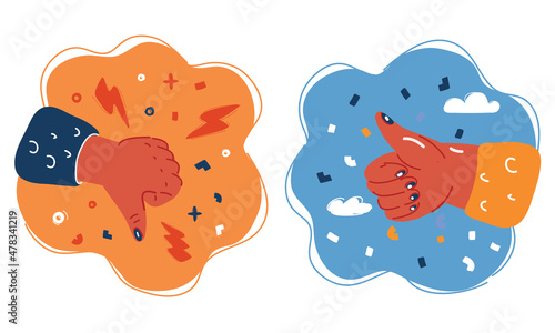 Vector illustration of Hand showing with thumbs up and thumbs down