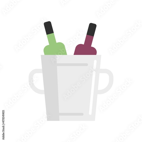 Wine bottles ice box icon flat isolated vector