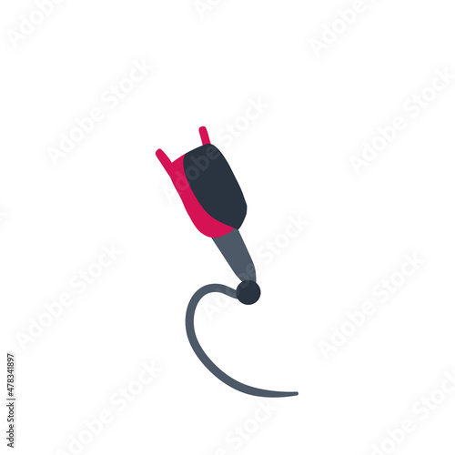 Prosthetic leg. Sport medical accessory for running. Artificial mechanical iron limb. Professional sports for disabled. Flat cartoon