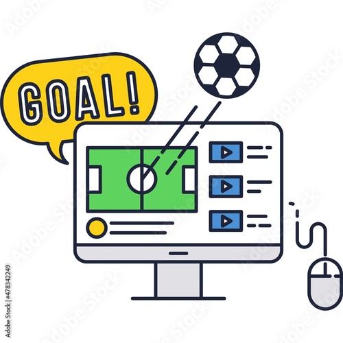 Football translation on computer vector flat icon