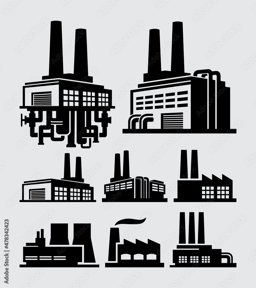 Factory Buildings Vector Icons Set Factory Buildings Vector Icons Set