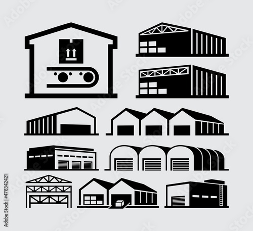 Warehouse Buildings Vector Icons Set