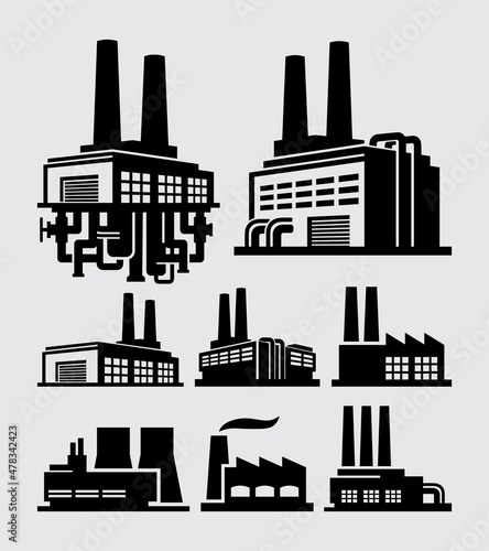 Factory Buildings Vector Icons Set photo