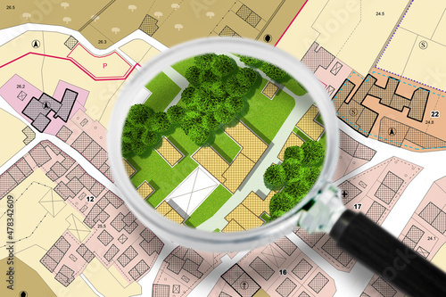 Fotografie Searching new home - concept with an imaginary General Urban Plan with buildings