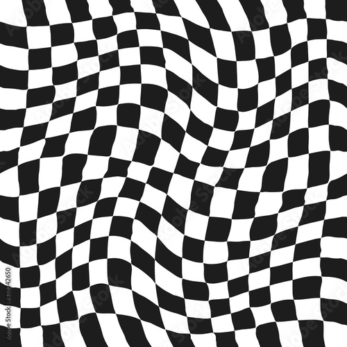 Chess pattern of a racing flag in a competition. Curved and seamless vector from black and white flag cells. Chess pattern curling in the wind.