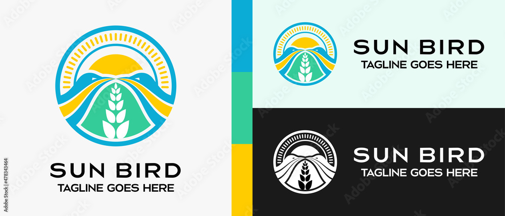 bird head logo design template and sun icon in circle. vector creative logo illustration bird head logo design template and sun icon in circle. vector creative logo illustration