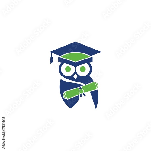 Owl vector logo design illustration with graduation hat.