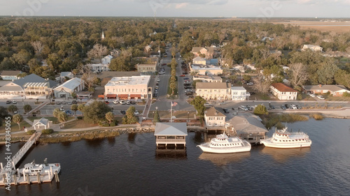 Εκτύπωση καμβά Aerial view of downtown St Marys, Georgia and the St Marys River at sunset