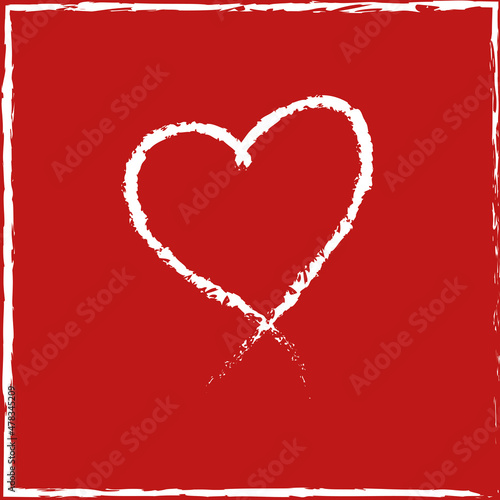 Corazón dibujado a mano en fondo rojo