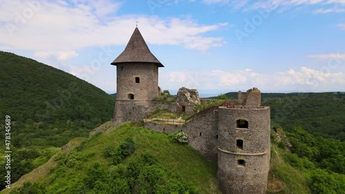 Aerial view of Somoska Castle in the village of Siatorska Bukovinka in Slovakia photo