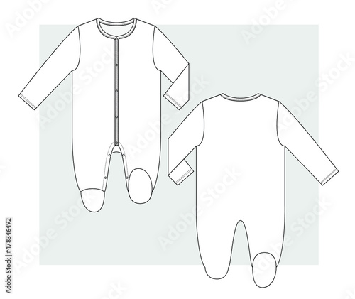 NEWBORN’s sleepsuit romper technical sketches for babys