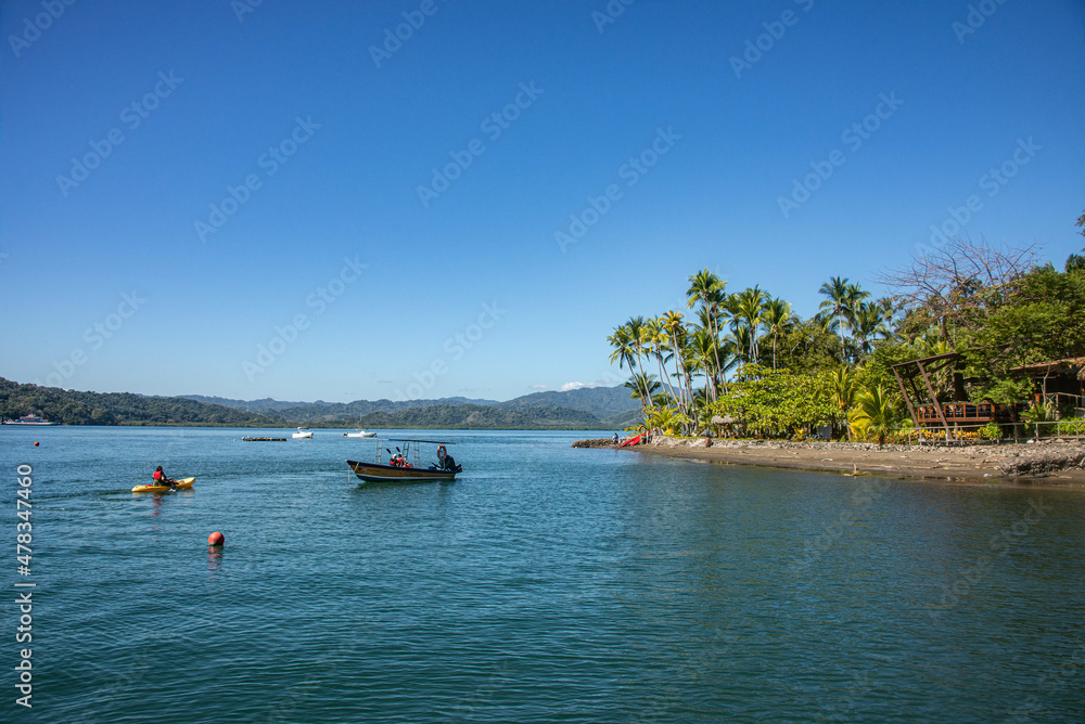 View of Isla Chiquita glamping resort, Isla Jesusita, Gulf of Nicoya, Costa Rica