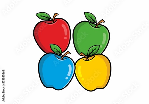 Four colors of apple fruit illustration