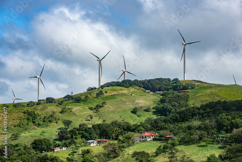 Windmills and green landscape, Tejona Wind Farm, Tilaran, Lake Arenal, Costa Rica