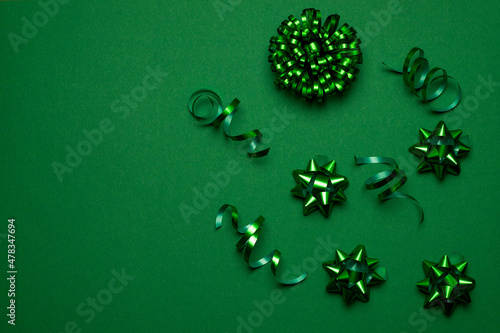 Gift wrapping on a green background