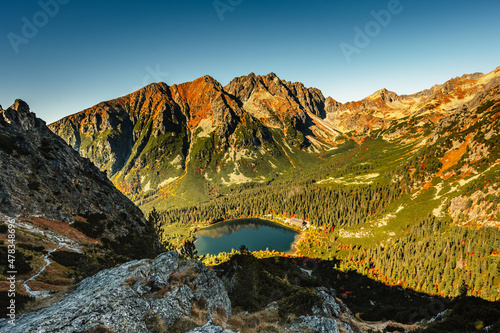 Hiking Popradske lake to Ostrva peak , very popular hiking destination in High Tatras National park, Slovakia nature photo