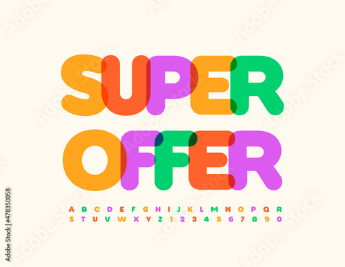 Vector colorful Banner Super Offer. Creative Trendy Font. Bright Watercolor Alphabet Letters and Numbers set