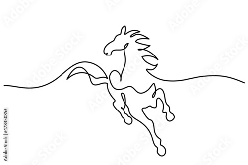 Galloping horse. Continuous one line drawing. Horse logo.