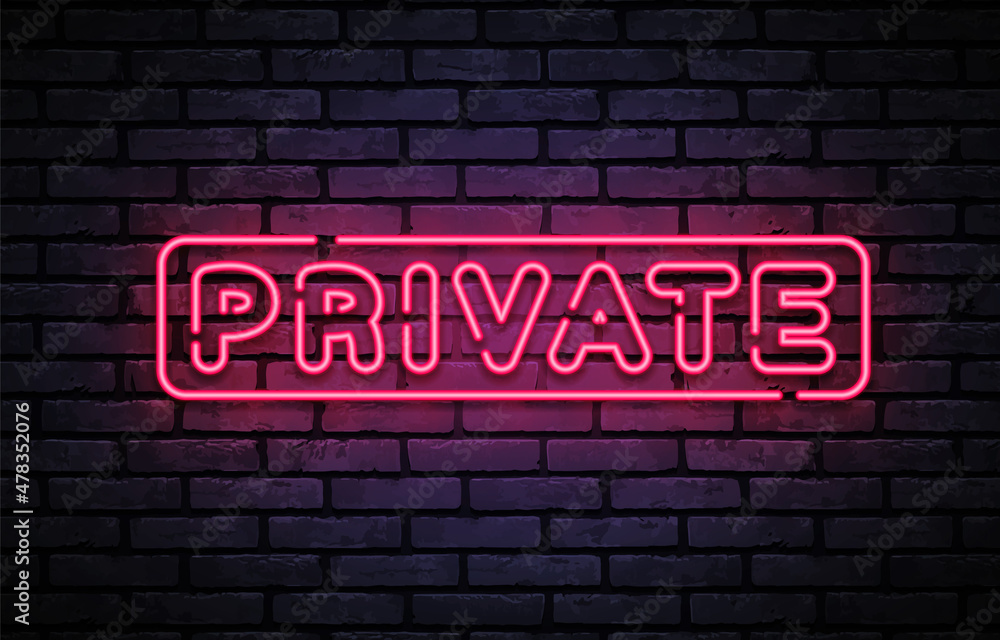 Private neon sign vector. Neon Gaming Design template, light banner, night signboard, nightly bright advertising, light inscription. Vector illustration Private neon sign vector. Neon Gaming Design template, light banner, night signboard, nightly bright advertising, light inscription. Vector illustration
