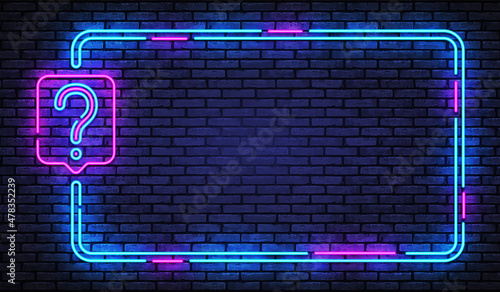 Retro poster for concept design. Faq concept. Ask help Neon sign. Vector background. Blue background. Game frame
