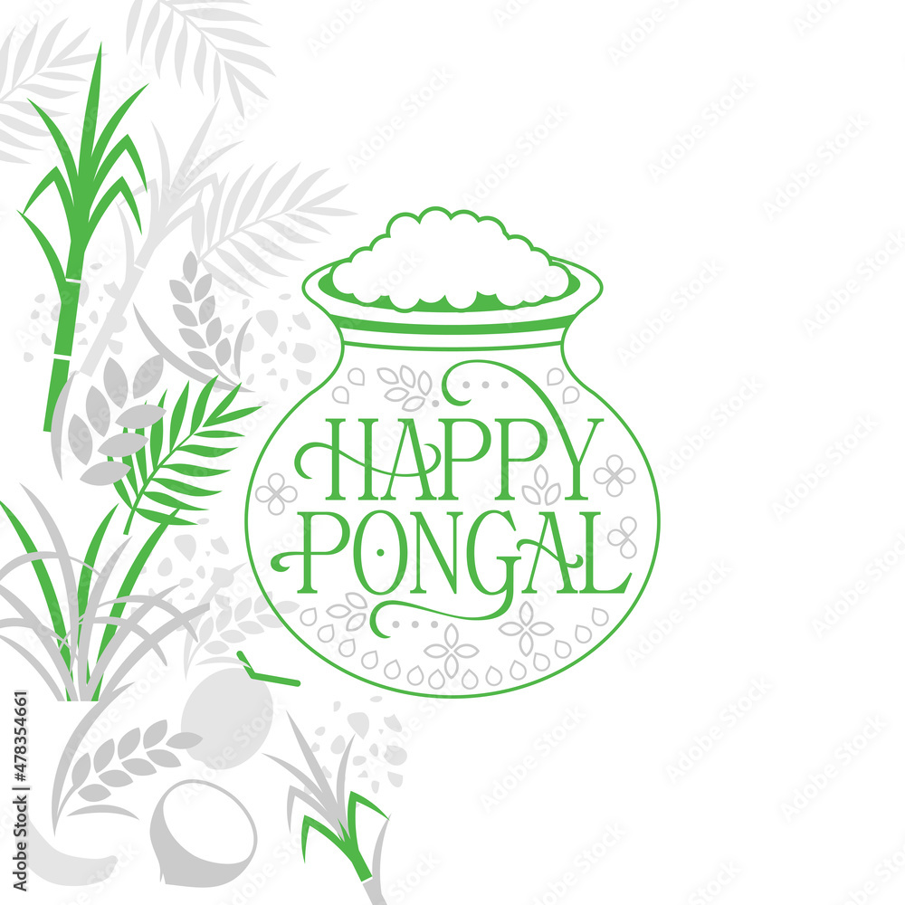 Green and Gray Illustration of Happy Pongal Holiday Festival of Tamil Nadu South India Green and Gray Illustration of Happy Pongal Holiday Festival of Tamil Nadu South India