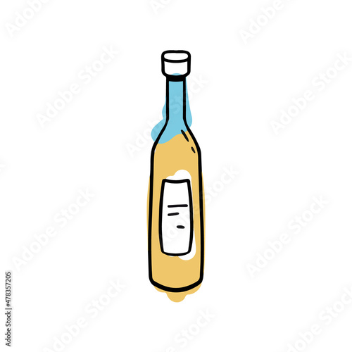 Colored freehand bottle of white wine vector