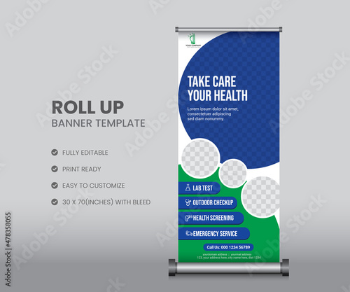 Health care medical roll up banner template or stand banner template