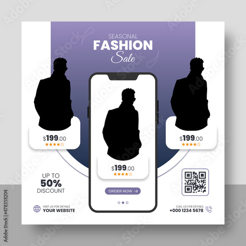 Social media post and web template for ecommerce mobile app promotion