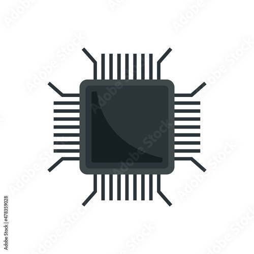 Nanotechnology pc microchip icon flat isolated vector
