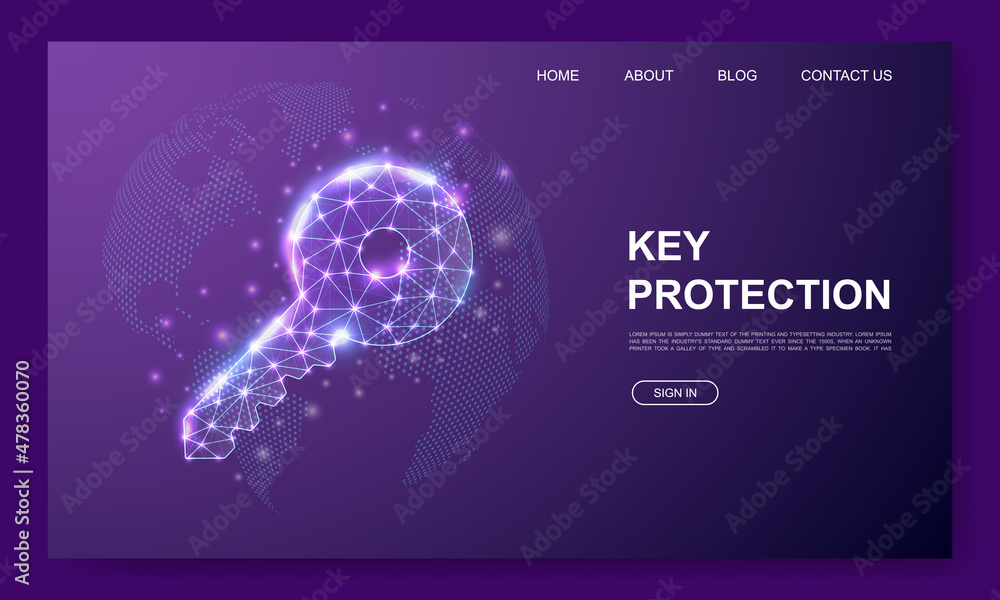 3d Key low poly website template. Security design illustration concept ...