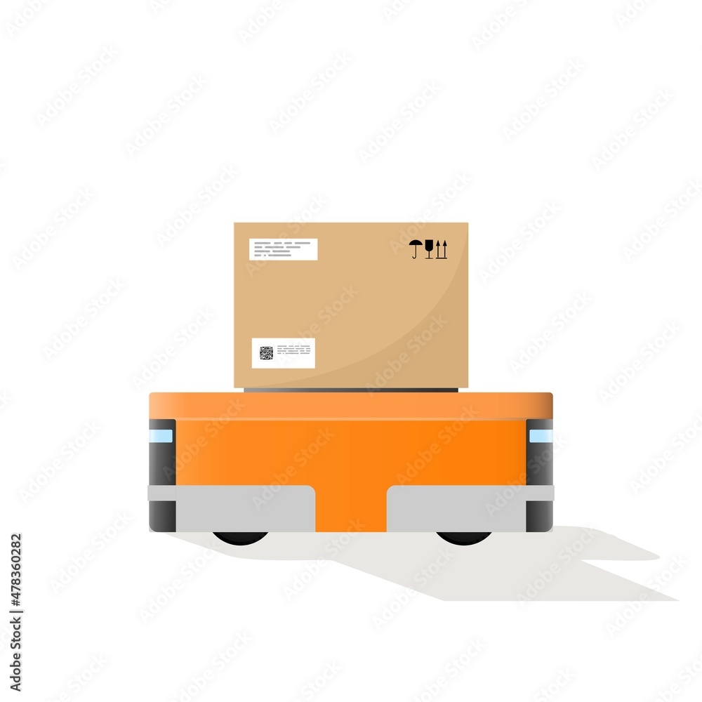 Automated guided vehicle for transporting goods in a warehouse. Warehouse equipment. Vector illustration Automated guided vehicle for transporting goods in a warehouse. Warehouse equipment. Vector illustration