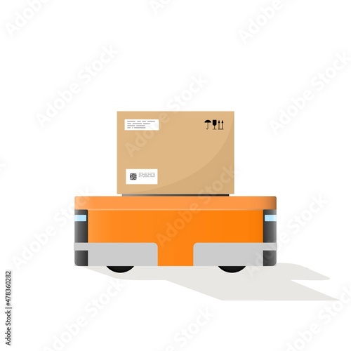Automated guided vehicle for transporting goods in a warehouse. Warehouse equipment. Vector illustration